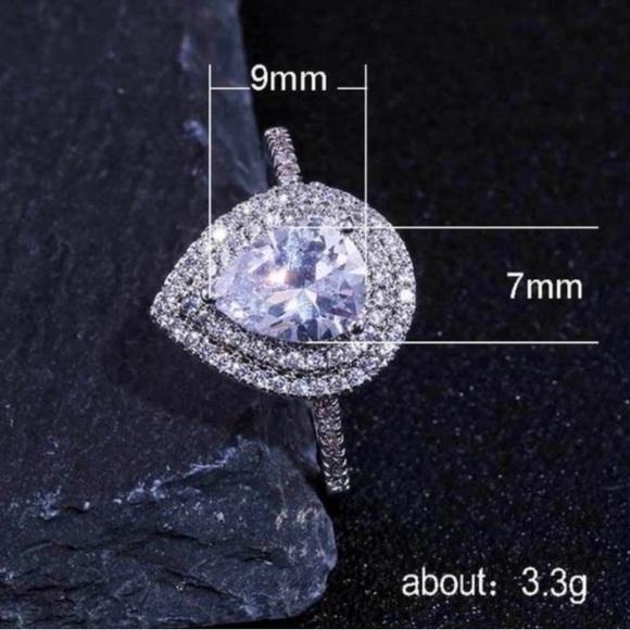 NEW 925 SILVER PEAR CUT TEARDROP DIAMOND RING - Picture 5 of 5